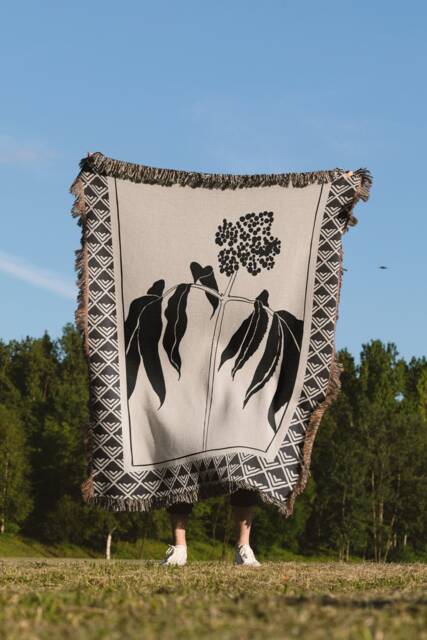 Bohemian Black Beige Geometric Floral Woven Cotton Throw Blankets - image 1