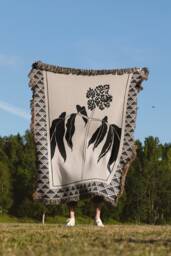 Bohemian Black Beige Geometric Floral Woven Cotton Throw Blankets - thumbnail 1