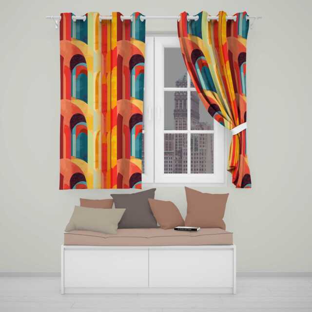 Abstract Geometric Curved Shapes Warm Color Blocks Seamless Pattern Readymade Eyelet Ring Top Thermal 100% Blackout Curtains - image 1