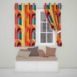Abstract Geometric Curved Shapes Warm Color Blocks Seamless Pattern Readymade Eyelet Ring Top Thermal 100% Blackout Curtains - thumbnail 1