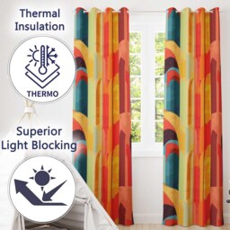 Abstract Geometric Curved Shapes Warm Color Blocks Seamless Pattern Readymade Eyelet Ring Top Thermal 100% Blackout Curtains - thumbnail 3