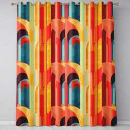 Abstract Geometric Curved Shapes Warm Color Blocks Seamless Pattern Readymade Eyelet Ring Top Thermal 100% Blackout Curtains - thumbnail 2