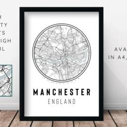 Manchester High Detail Minimalist City Map Print & Frames - Gift Him Her Black White Grey Traveller Home Decor England UK Design Holiday - thumbnail 2