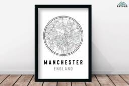 Manchester High Detail Minimalist City Map Print & Frames - Gift Him Her Black White Grey Traveller Home Decor England UK Design Holiday - thumbnail 1