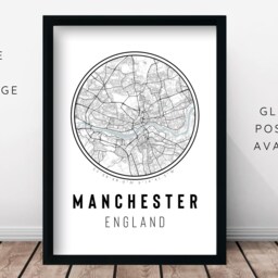 Manchester High Detail Minimalist City Map Print & Frames - Gift Him Her Black White Grey Traveller Home Decor England UK Design Holiday - thumbnail 3