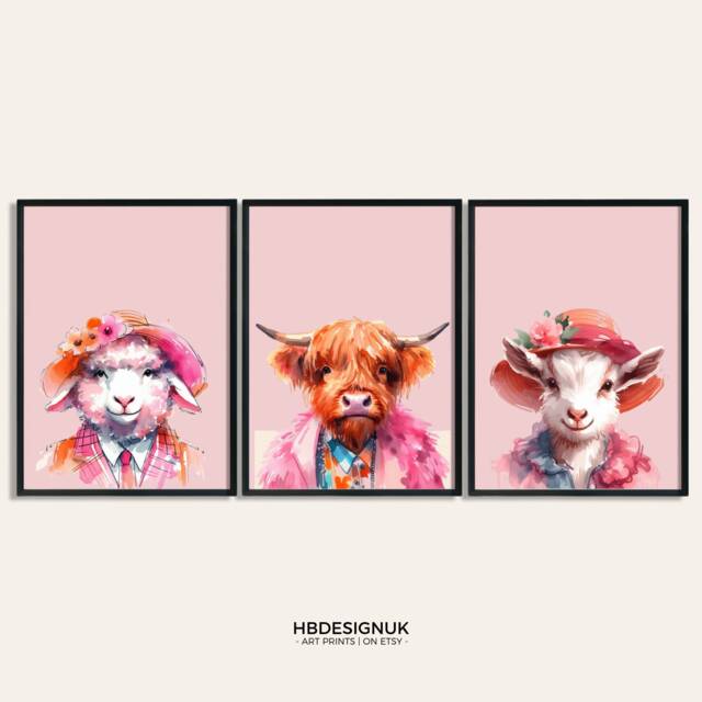 Funky Hipster Animal Prints - Set Of 3 Posters - Maximalist Wall Art Quirky Animals Artwork Style Portrait Decor Colourful Fashion - image 1