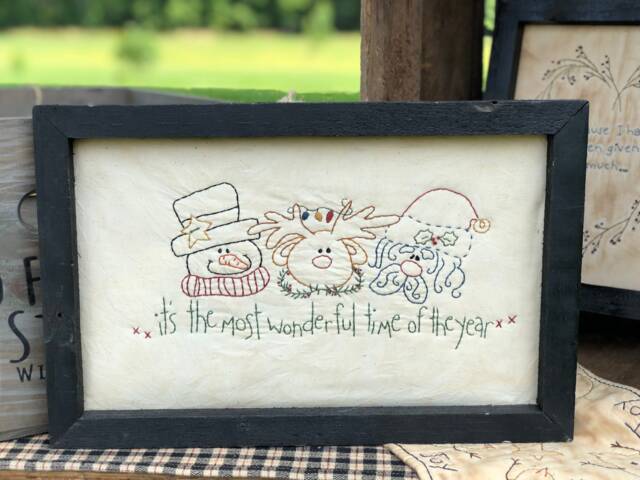 Most Wonderful Time Primitive Stitchery Framed Print - image 1