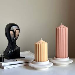 Handmade Jesmonite Round Pillar Candle Holder Minimalist Wedding Decor - thumbnail 1