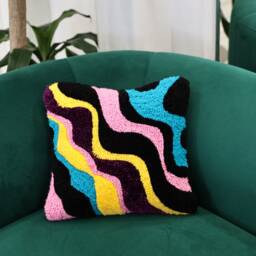 Punch Needle Throw Pillow Cover Abstract Wavy Lines, Vivid Colors - thumbnail 4