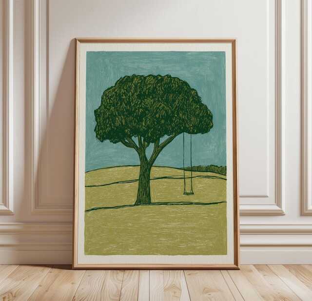 Tree Swing Poster, Minimalist Landscape Print, Nature Wall Art - image 1