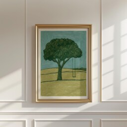 Tree Swing Poster, Minimalist Landscape Print, Nature Wall Art - thumbnail 2