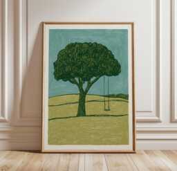 Tree Swing Poster, Minimalist Landscape Print, Nature Wall Art - thumbnail 1