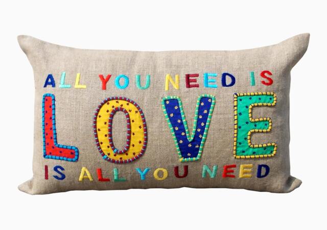 Love Linen Throw Pillow Cover, Multicolor Embroidery, Bohemian Decor - image 1