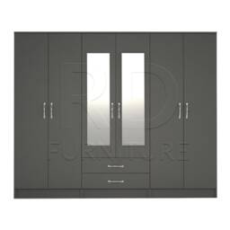 Grey Wardrobe, Large Wardrobe Ready Assembled Classic 6 Door Mirrored - thumbnail 1