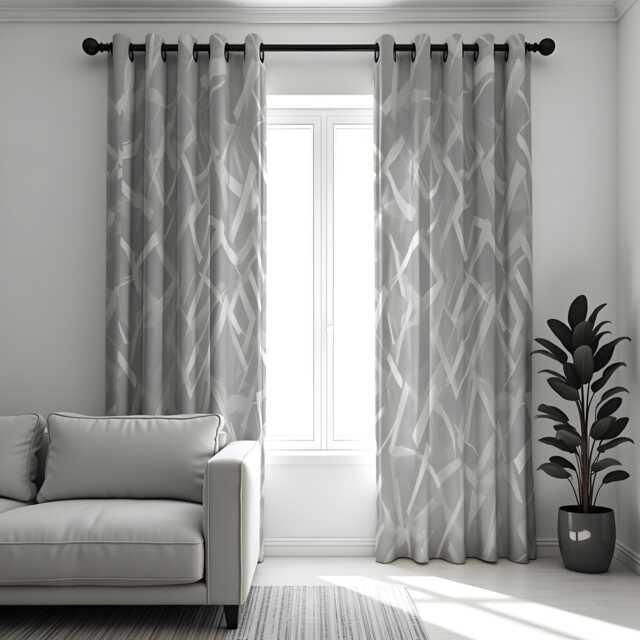 Modern Grey Curtains, Soft Geometric Brush Pattern Drapes, Custom Size Window Panels For Stylish Minimalist Spaces - image 1