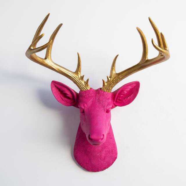 Faux Taxidermy Large Deer Head Wall Mount - Decor Hot Pink & Gold Nd1608 - image 1