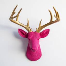Faux Taxidermy Large Deer Head Wall Mount - Decor Hot Pink & Gold Nd1608 - thumbnail 1