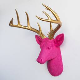 Faux Taxidermy Large Deer Head Wall Mount - Decor Hot Pink & Gold Nd1608 - thumbnail 2