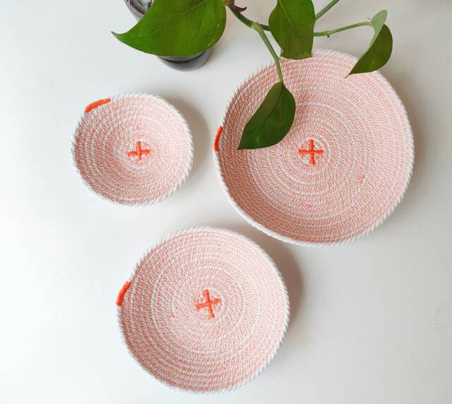 Cotton Rope Nesting Baskets Tangerine Stitch, Set Of 3 - image 1