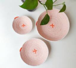 Cotton Rope Nesting Baskets Tangerine Stitch, Set Of 3 - thumbnail 1