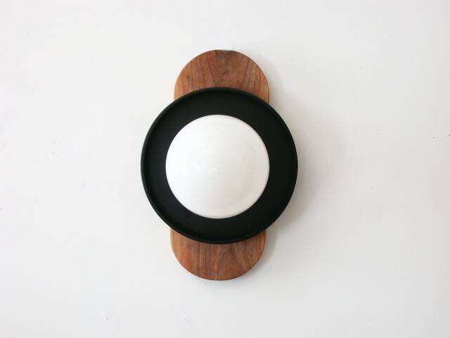 Walnut & Black Modern Wall Fixture Lamp Opal Globe Shade Sconce Light Kitchen Lighting Foyer - image 1