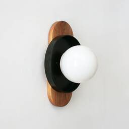 Walnut & Black Modern Wall Fixture Lamp Opal Globe Shade Sconce Light Kitchen Lighting Foyer - thumbnail 3