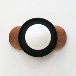 Walnut & Black Modern Wall Fixture Lamp Opal Globe Shade Sconce Light Kitchen Lighting Foyer - thumbnail 2