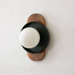 Walnut & Black Modern Wall Fixture Lamp Opal Globe Shade Sconce Light Kitchen Lighting Foyer - thumbnail 4