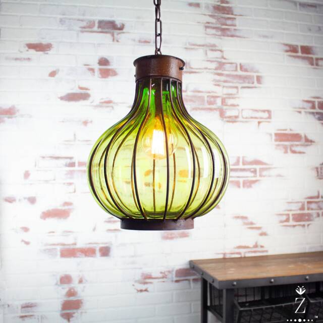 Pera Pendant Light - Green Glass & Metal Chandelier - image 1