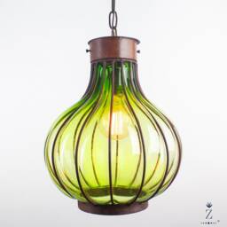 Pera Pendant Light - Green Glass & Metal Chandelier - thumbnail 2