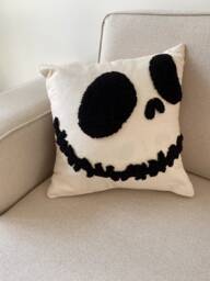 Hand Tufted Halloween Pillow Cover, Skull Embroidered Cushion Cover, Fall Holiday Home Decor Rug, Spider Web Spooky Season Gifts, 16x16 Pillow - thumbnail 1
