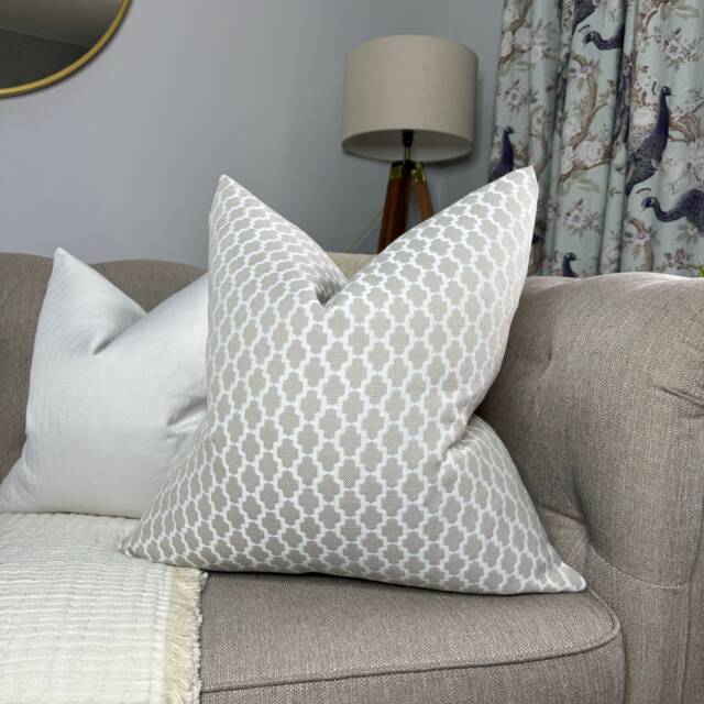 Elegant Geometric Jacquard Cushion Cover, Linen Colour, Natural Pillow Modern Contemporary Home, Cover Wotton Ashley Wilde - image 1