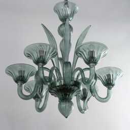 Venetian Chandelier Blown Glass Green Murano, 6-Light Fixture - Handmade Italy - thumbnail 2