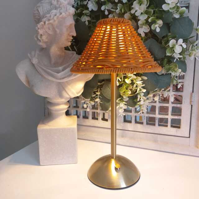 Cordless Touch Lamp. Beautiful Hand Woven Rattan Style Usb Rechargeable Table Lamp.cordless Four Stand Colours - image 1