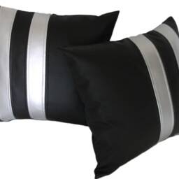 "2 Black Silver Twin Stripe Faux Leather Cushions 16"" 18"" 20" - thumbnail 2