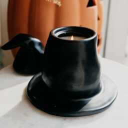 xl Witches Hat Black Flame Salem Halloween Soy Wax Candle - Autumn Homeware Summerween Witchy Whimsical Gifts Fall Vibes - thumbnail 3