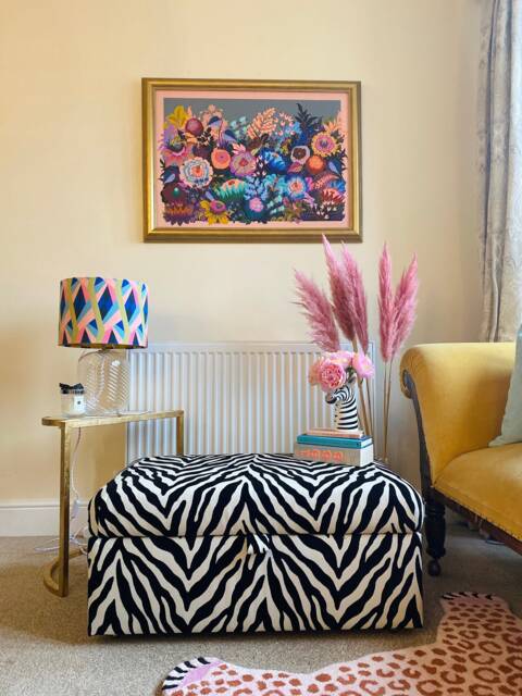 Coffee Table Footstool With Storage in Luxury Zebra Pattern - image 1