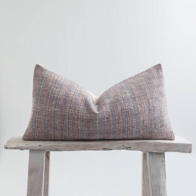 Woven Cotton Kilim Style Lumbar Pillow, Rustic Striped Pastel Cushion - image 1