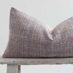 Woven Cotton Kilim Style Lumbar Pillow, Rustic Striped Pastel Cushion - thumbnail 2