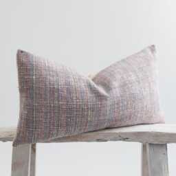 Woven Cotton Kilim Style Lumbar Pillow, Rustic Striped Pastel Cushion - thumbnail 3