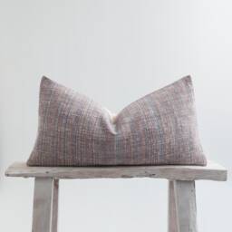 Woven Cotton Kilim Style Lumbar Pillow, Rustic Striped Pastel Cushion - thumbnail 1