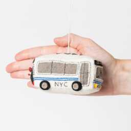 Nyc Bus Ornament, Hand Felted Public Transportation Charm, Handmade Urban Christmas Decor - thumbnail 4