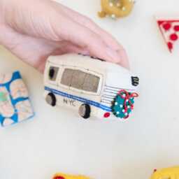Nyc Bus Ornament, Hand Felted Public Transportation Charm, Handmade Urban Christmas Decor - thumbnail 3