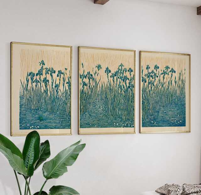 Water Garden Posters Set Of 3, Japanese Nature Art Prints Wall Decor - image 1