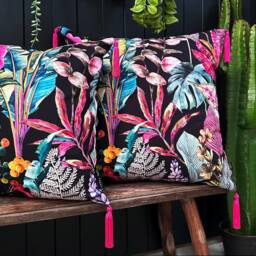 Acid Jungle Velvet Lampshade. Black & Pink Tropical Suitable For Ceiling Pendant Or Table Lamp - thumbnail 4