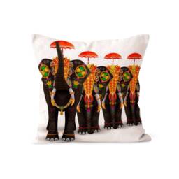 Orange Elephant Cushion Cover, Ethnic Flower Pillowcase, Women's Boho Home Decor, Exotic Living Room Accent, Unique Bedroom Throw Pillow - thumbnail 3