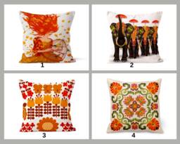 Orange Elephant Cushion Cover, Ethnic Flower Pillowcase, Women's Boho Home Decor, Exotic Living Room Accent, Unique Bedroom Throw Pillow