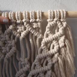 "Boho Macrame Wall Hanging Ecru Cotton Rope, Wood Dowel - 19"" X 28" - thumbnail 3
