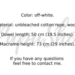 "Boho Macrame Wall Hanging Ecru Cotton Rope, Wood Dowel - 19"" X 28" - thumbnail 2