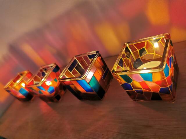 Handmade Stained Glass Style Cube Tealight Holder - Two Size Option - image 1